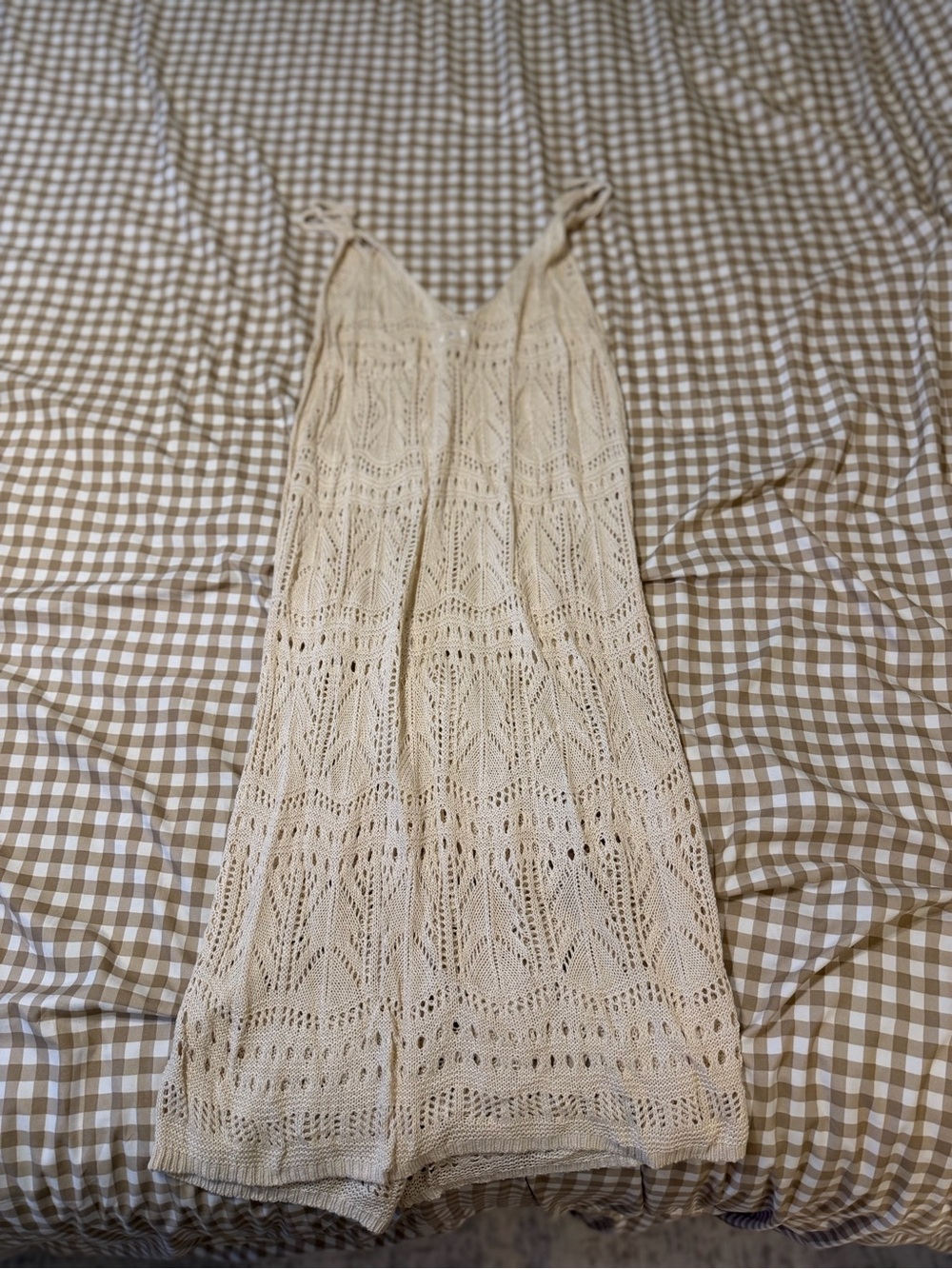 Shade & Shore Crochet Maxi Cover Up Dress in Cream Tie-Strap
